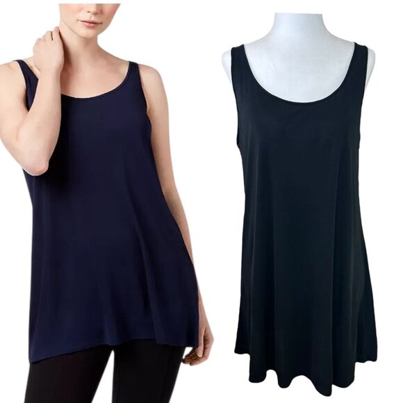 Eileen Fisher System - Silk Jersey Tank Top, Layering, Loose Fit - Black, Medium - Picture 1 of 15